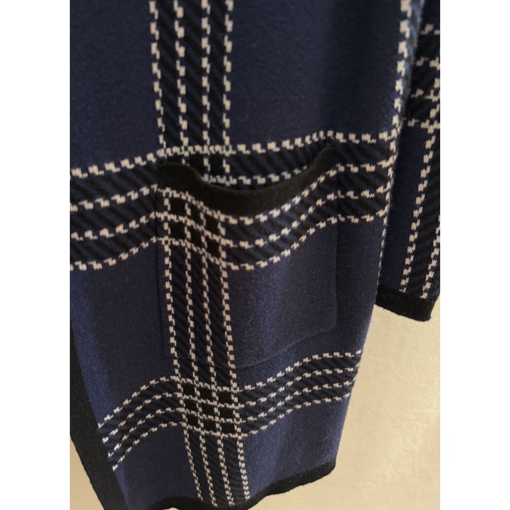 Elle XXL Open Cardigan Navy Black Plaid Long Duster Academia Whimsigoth Cotton - Picture 6 of 8